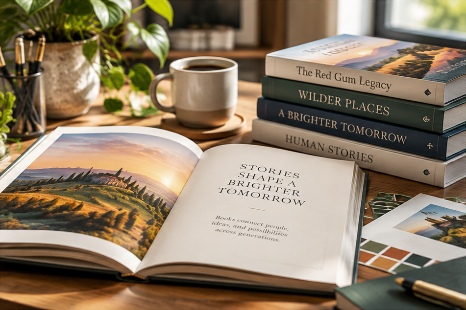 Beautifully arranged publishing books and manuscript